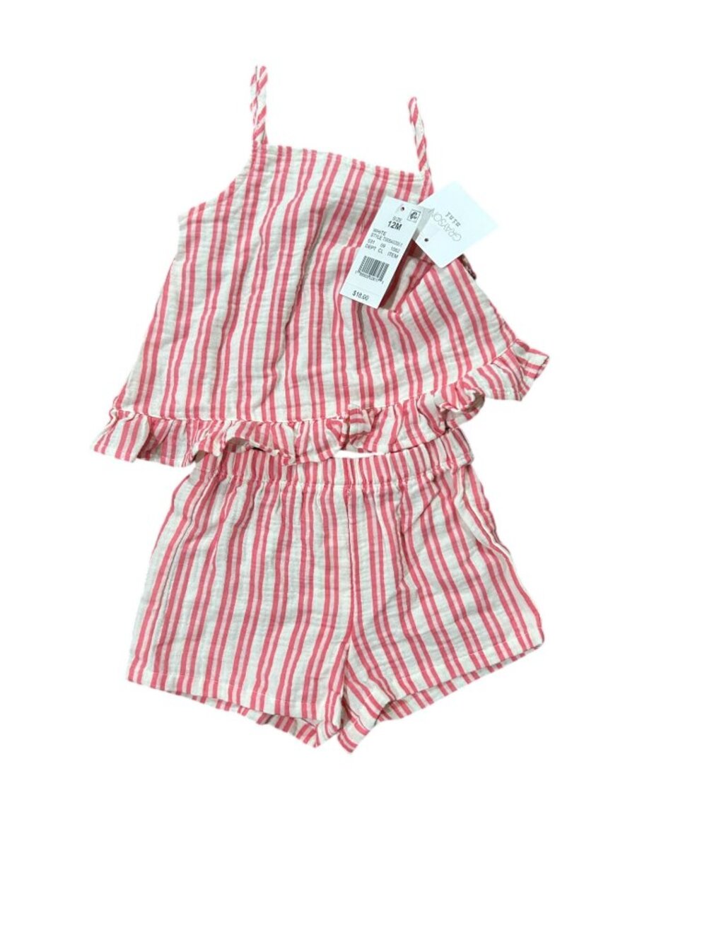 NWT Grayson Mini 12M Girls Pink & White Striped Tank Top & Shorts Set Size 12M 1
